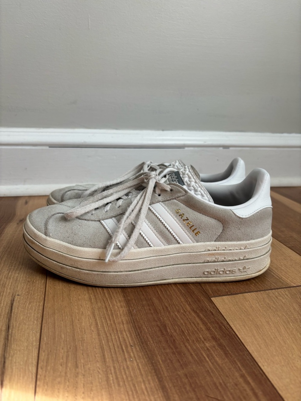 adidas Gazelle Platform Sneakers - Gray/Cream Suede